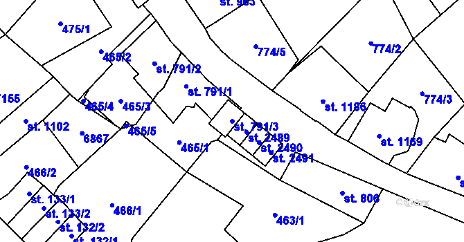 Parcela st. 791/3 v KÚ Kraslice, Katastrální mapa