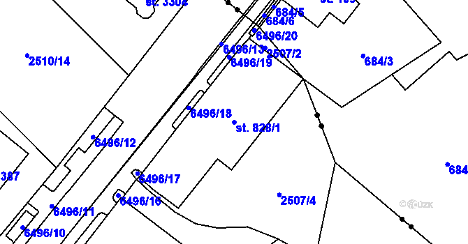 Parcela st. 828/1 v KÚ Kraslice, Katastrální mapa