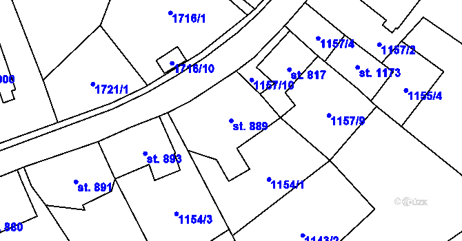 Parcela st. 889 v KÚ Kraslice, Katastrální mapa