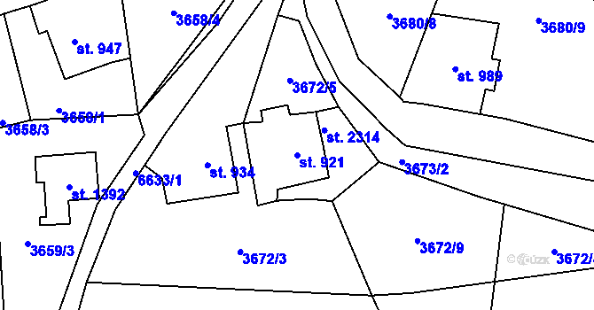 Parcela st. 921 v KÚ Kraslice, Katastrální mapa