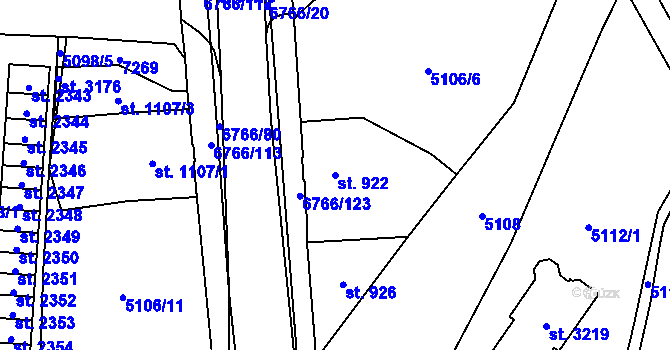 Parcela st. 922 v KÚ Kraslice, Katastrální mapa