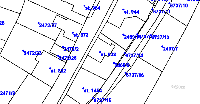 Parcela st. 938 v KÚ Kraslice, Katastrální mapa