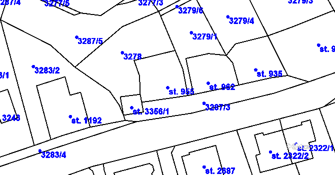Parcela st. 955 v KÚ Kraslice, Katastrální mapa
