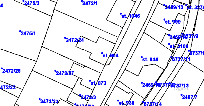 Parcela st. 964 v KÚ Kraslice, Katastrální mapa