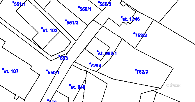 Parcela st. 982/1 v KÚ Kraslice, Katastrální mapa