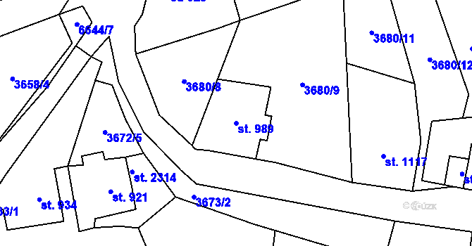 Parcela st. 989 v KÚ Kraslice, Katastrální mapa