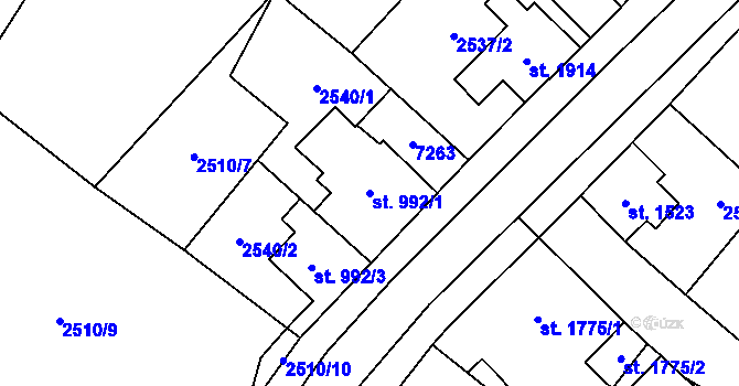 Parcela st. 992/1 v KÚ Kraslice, Katastrální mapa