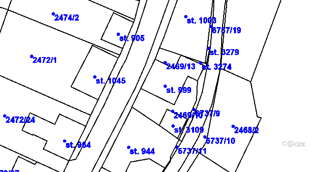 Parcela st. 999 v KÚ Kraslice, Katastrální mapa