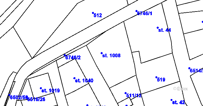 Parcela st. 1008 v KÚ Kraslice, Katastrální mapa