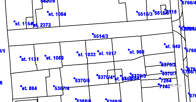 Parcela st. 1017 v KÚ Kraslice, Katastrální mapa