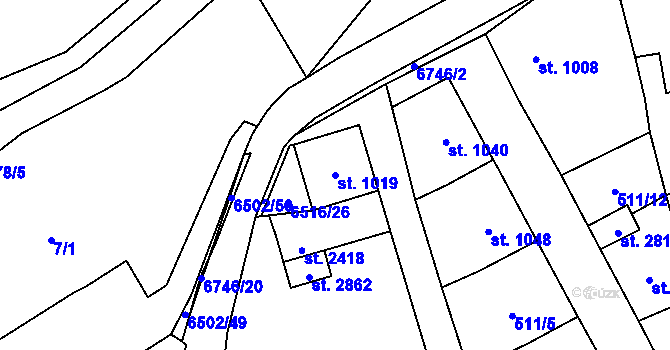 Parcela st. 1019 v KÚ Kraslice, Katastrální mapa