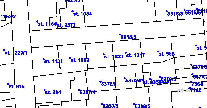 Parcela st. 1033 v KÚ Kraslice, Katastrální mapa