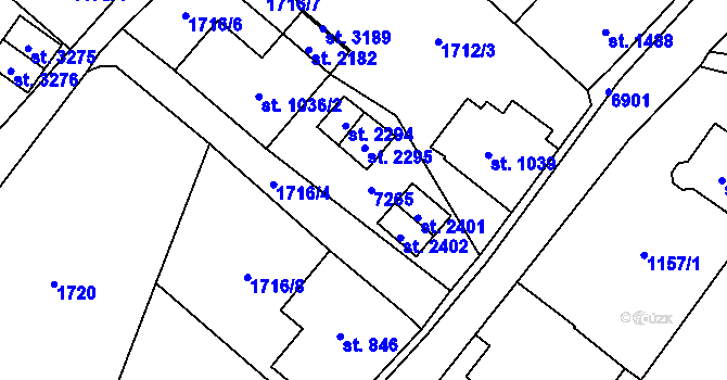 Parcela st. 1036/1 v KÚ Kraslice, Katastrální mapa