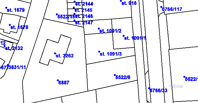 Parcela st. 1091/3 v KÚ Kraslice, Katastrální mapa