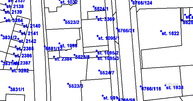 Parcela st. 1095/2 v KÚ Kraslice, Katastrální mapa
