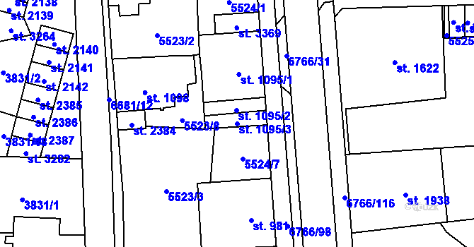 Parcela st. 1095/3 v KÚ Kraslice, Katastrální mapa