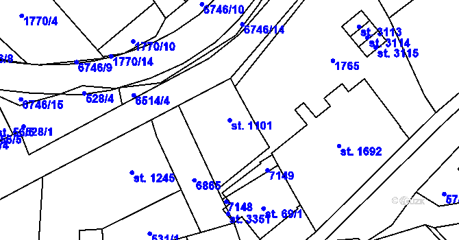 Parcela st. 1101 v KÚ Kraslice, Katastrální mapa