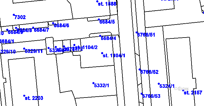 Parcela st. 1104/1 v KÚ Kraslice, Katastrální mapa