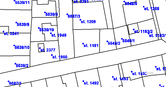 Parcela st. 1181 v KÚ Kraslice, Katastrální mapa