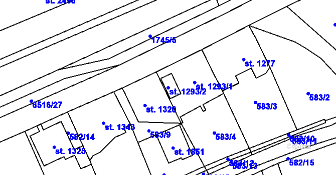 Parcela st. 1293/2 v KÚ Kraslice, Katastrální mapa
