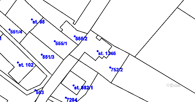 Parcela st. 1346 v KÚ Kraslice, Katastrální mapa