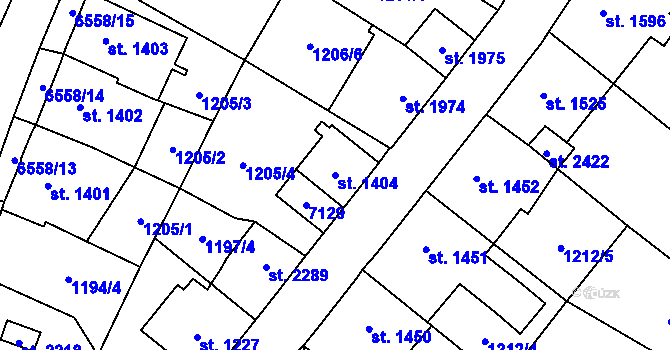 Parcela st. 1404 v KÚ Kraslice, Katastrální mapa