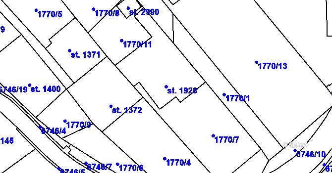 Parcela st. 1928 v KÚ Kraslice, Katastrální mapa