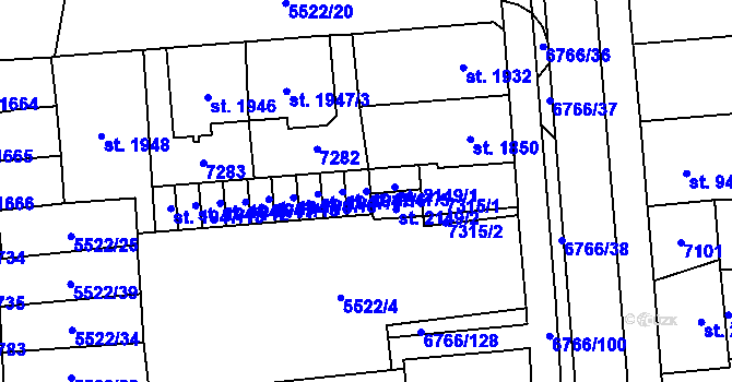 Parcela st. 1947/5 v KÚ Kraslice, Katastrální mapa