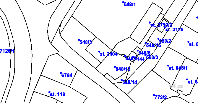 Parcela st. 2104 v KÚ Kraslice, Katastrální mapa