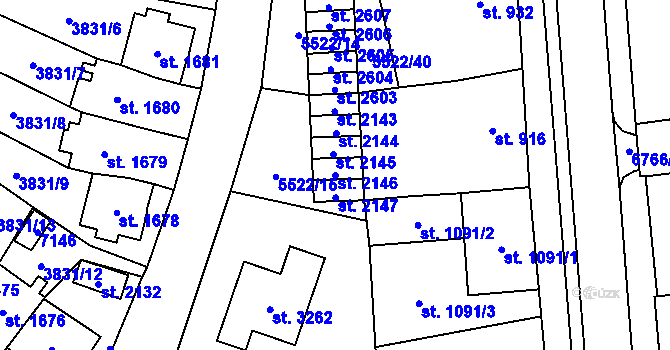 Parcela st. 2146 v KÚ Kraslice, Katastrální mapa