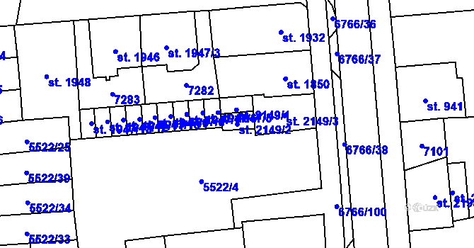 Parcela st. 2149/2 v KÚ Kraslice, Katastrální mapa