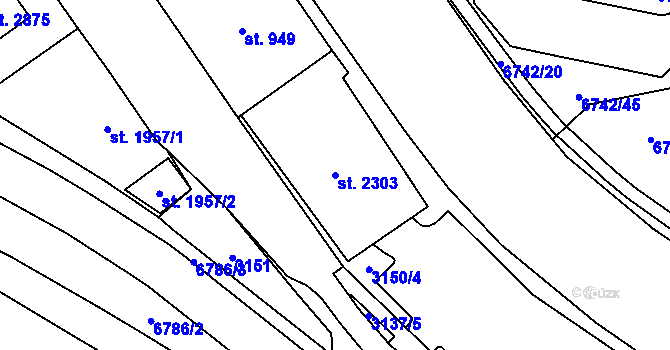 Parcela st. 2303 v KÚ Kraslice, Katastrální mapa