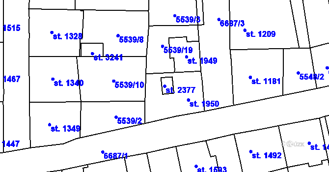 Parcela st. 2377 v KÚ Kraslice, Katastrální mapa