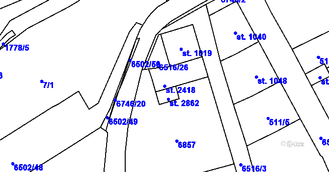 Parcela st. 2418 v KÚ Kraslice, Katastrální mapa