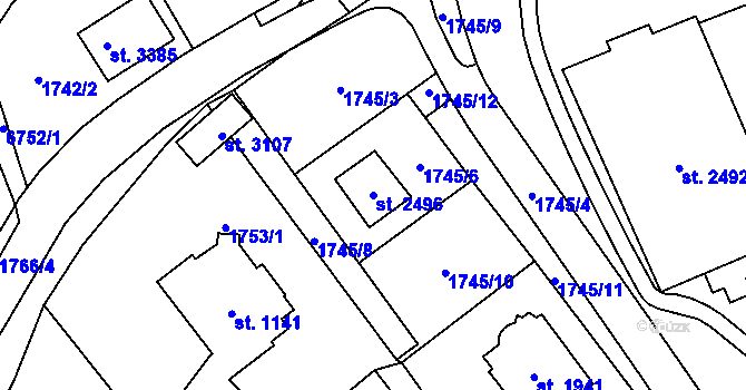 Parcela st. 2496 v KÚ Kraslice, Katastrální mapa