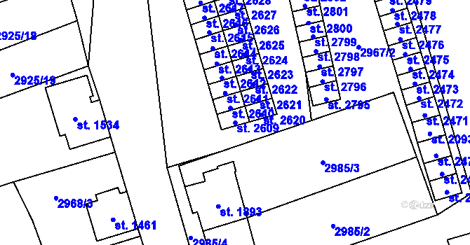 Parcela st. 2609 v KÚ Kraslice, Katastrální mapa