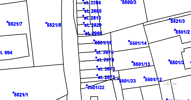 Parcela st. 2675 v KÚ Kraslice, Katastrální mapa