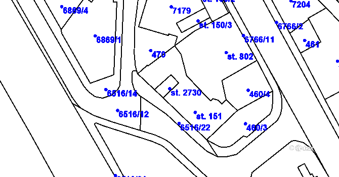 Parcela st. 2730 v KÚ Kraslice, Katastrální mapa