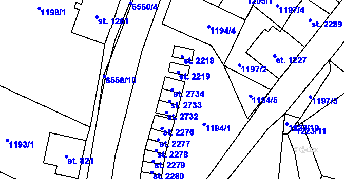 Parcela st. 2734 v KÚ Kraslice, Katastrální mapa