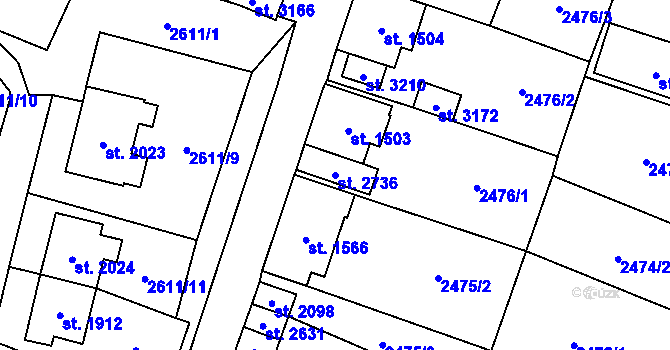 Parcela st. 2736 v KÚ Kraslice, Katastrální mapa