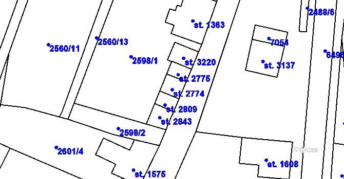 Parcela st. 2774 v KÚ Kraslice, Katastrální mapa