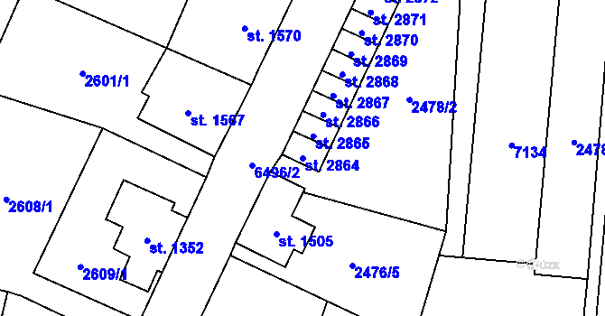 Parcela st. 2864 v KÚ Kraslice, Katastrální mapa