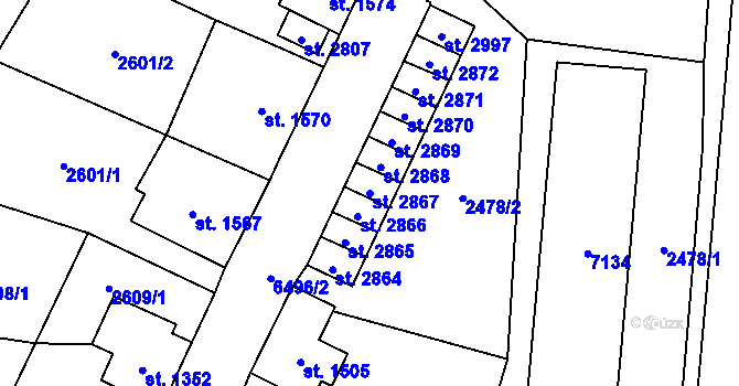 Parcela st. 2867 v KÚ Kraslice, Katastrální mapa