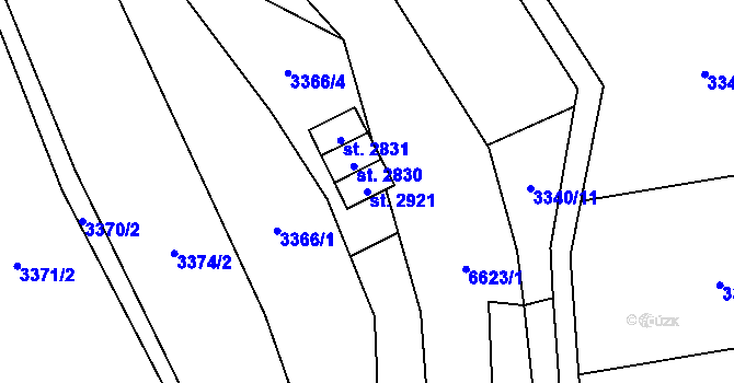 Parcela st. 2921 v KÚ Kraslice, Katastrální mapa