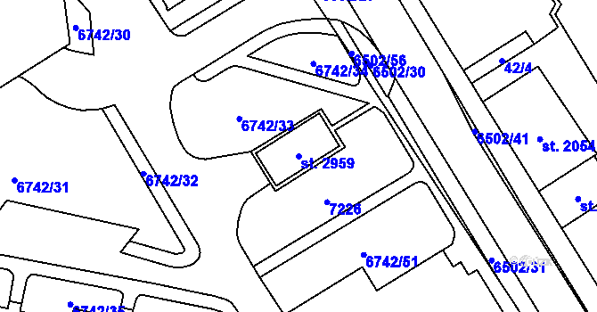 Parcela st. 2959 v KÚ Kraslice, Katastrální mapa