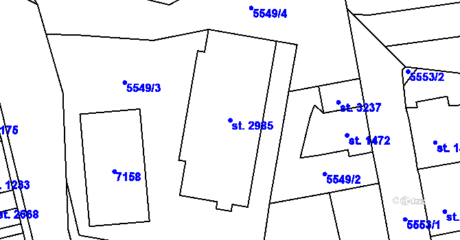 Parcela st. 2985 v KÚ Kraslice, Katastrální mapa