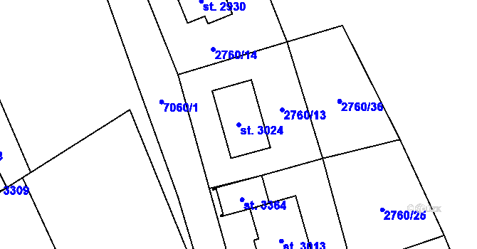 Parcela st. 3024 v KÚ Kraslice, Katastrální mapa