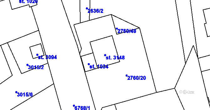 Parcela st. 3148 v KÚ Kraslice, Katastrální mapa