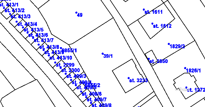 Parcela st. 39/1 v KÚ Kraslice, Katastrální mapa