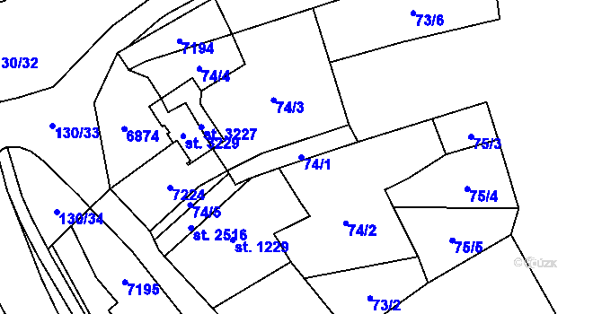 Parcela st. 74/1 v KÚ Kraslice, Katastrální mapa
